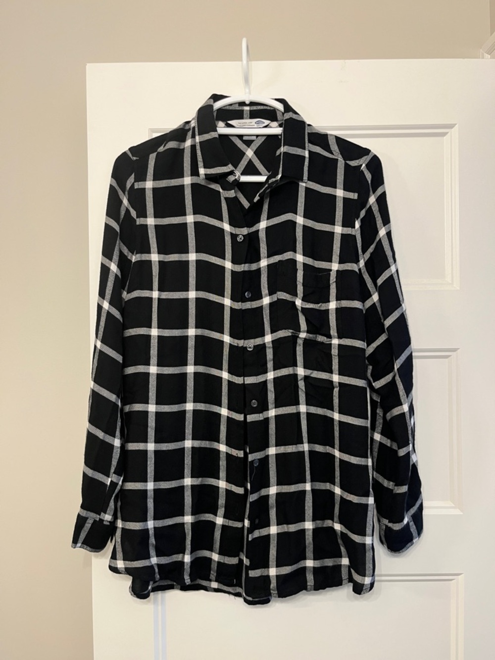 Old Navy Black and White Windowpane Button-Down Shirt - Men